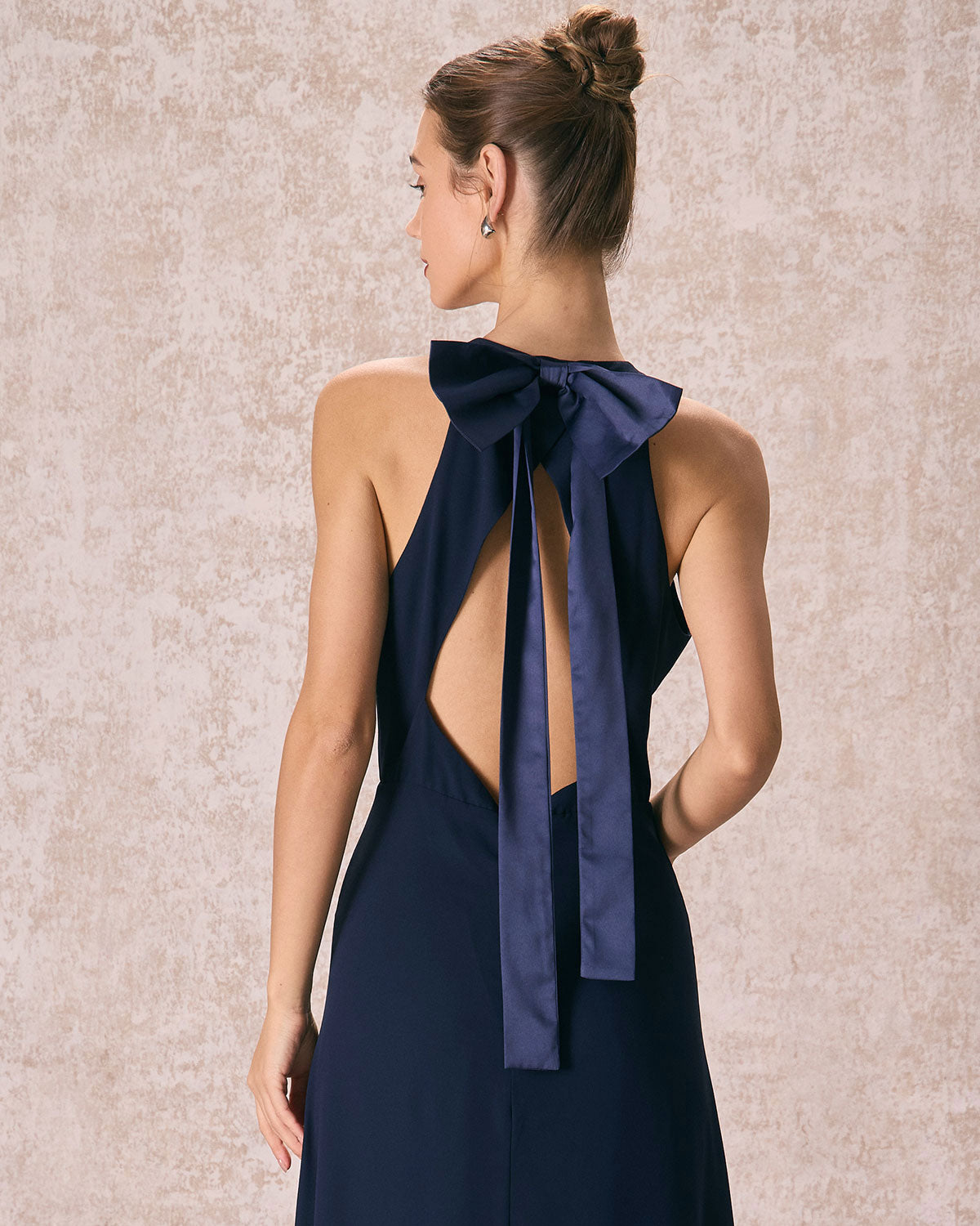 The Navy Halter Bowknot Back Maxi Dress Outlet Collections