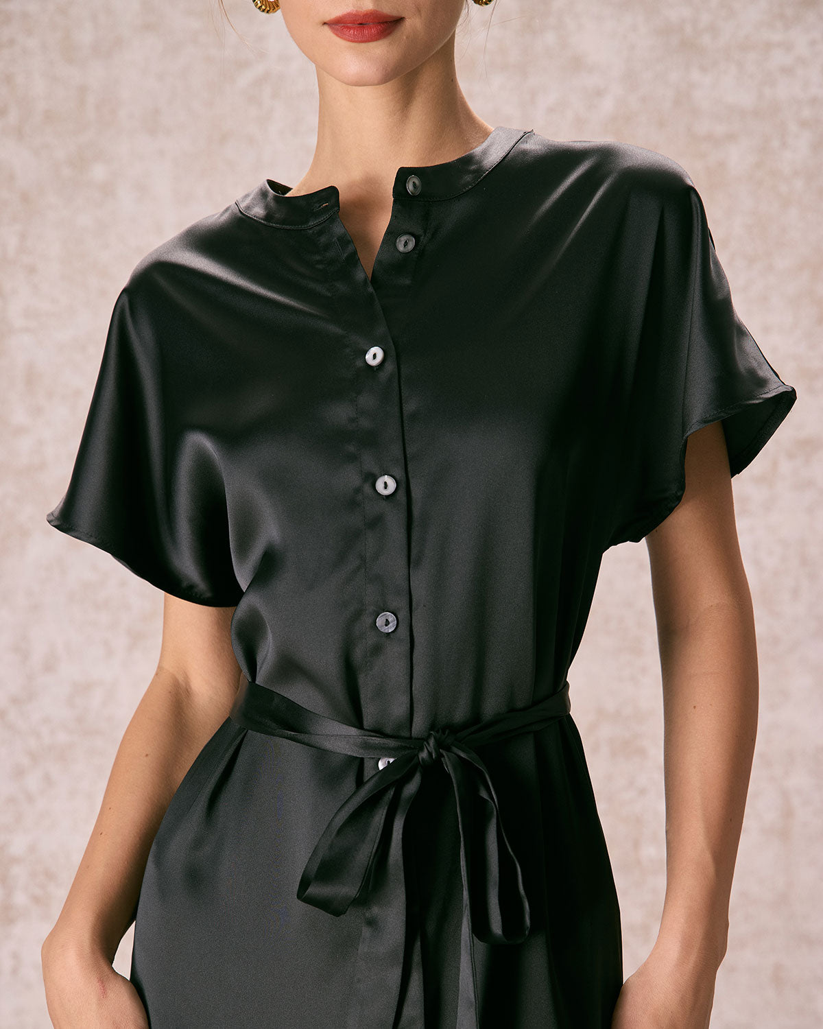 The Black Crew Neck Belted Satin Midi Dress Buy Cheap Wiki