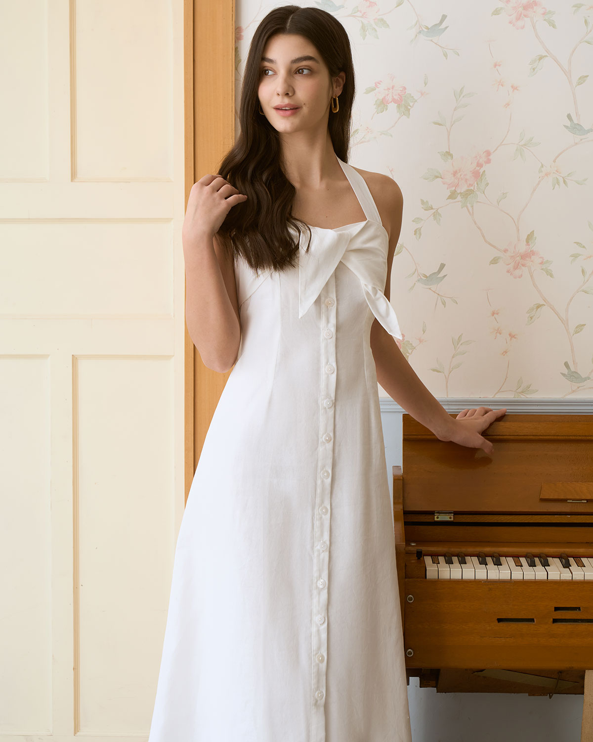 The White Sweetheart Neck Ruched Button Maxi Dress Get To Buy Sale Online