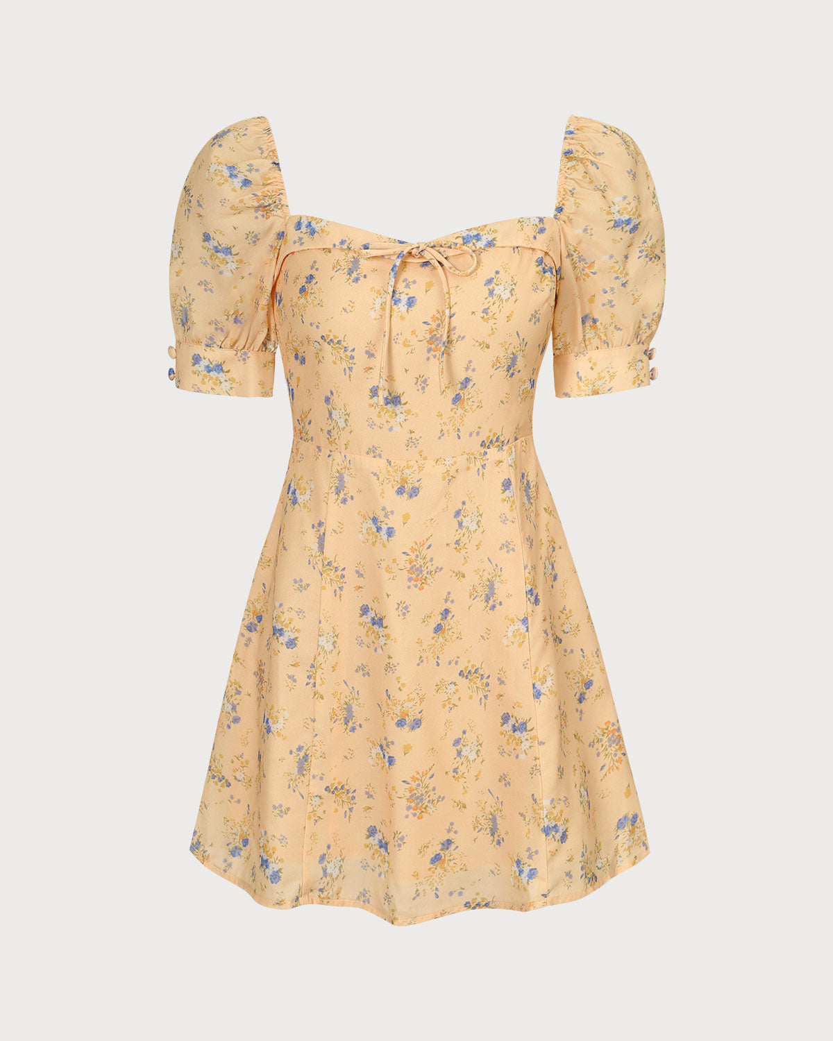 The Yellow Sweetheart Neck Floral Mini Dress For Cheap Pice