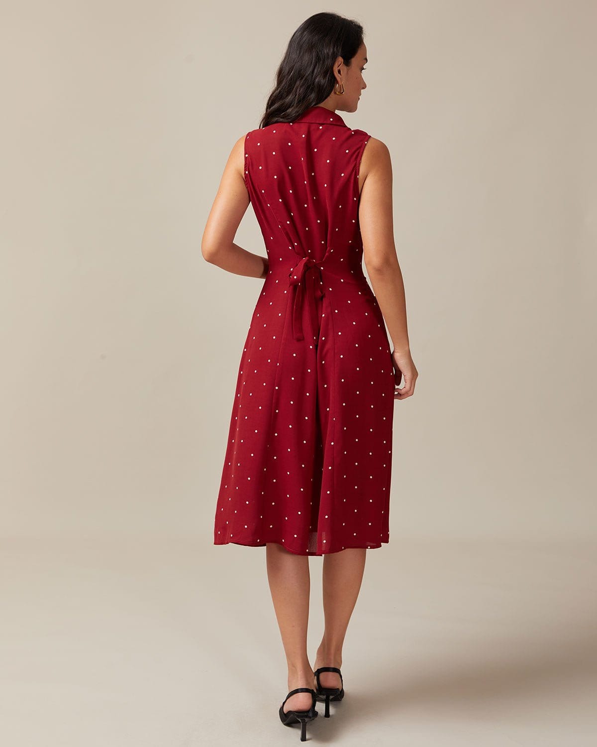 The Red V Neck Polka Dot Tie Back Midi Dress Clearance Sast