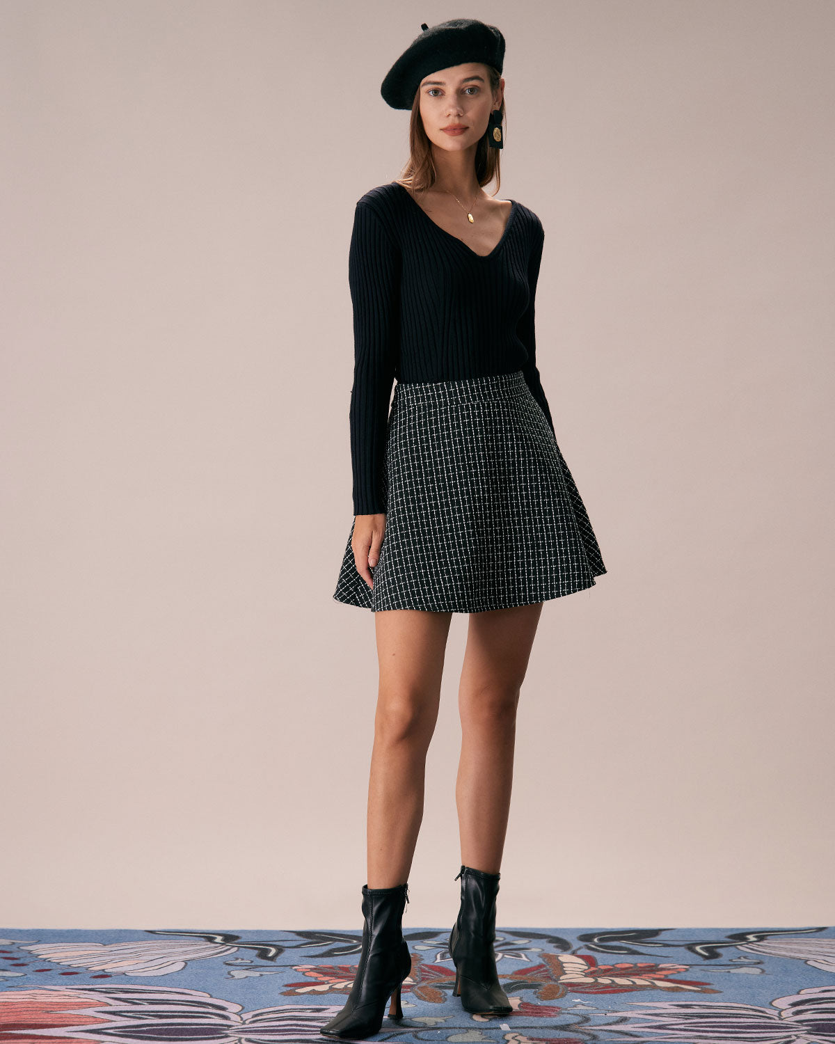 The Black High Waisted Plaid Tweed Mini Skirt Cheap Cheap Online