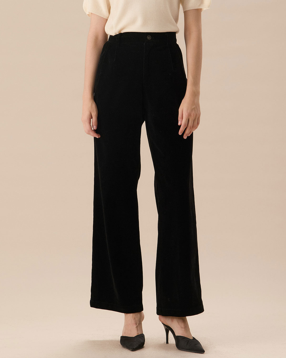 Black High Waisted Pleated Wide Leg Pants Cheap Visa Payment