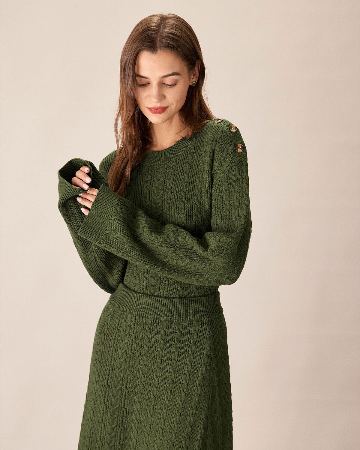 Green Round Neck Loose Button Sweater Free Shipping Sale Online