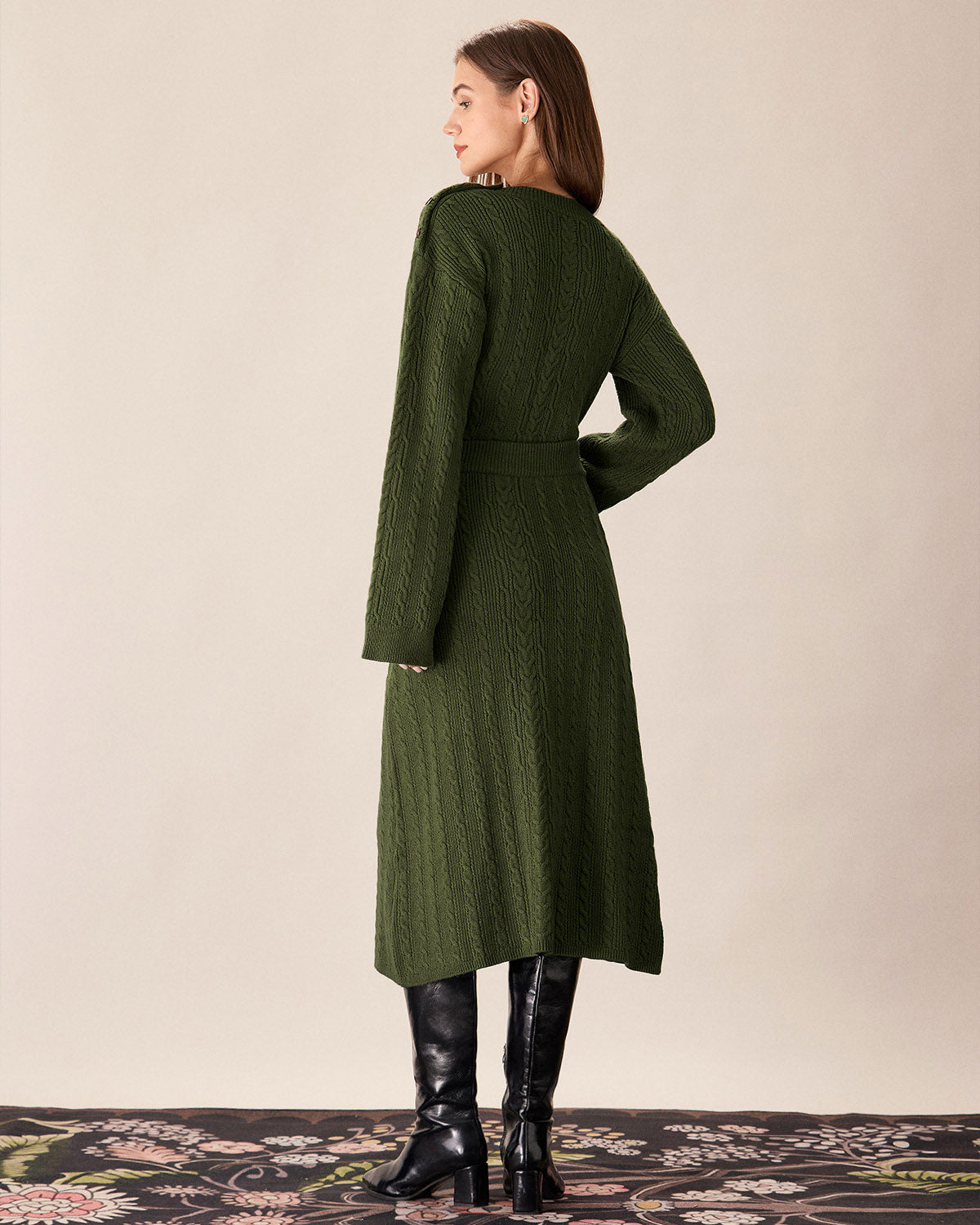 Green Round Neck Loose Button Sweater Free Shipping Sale Online