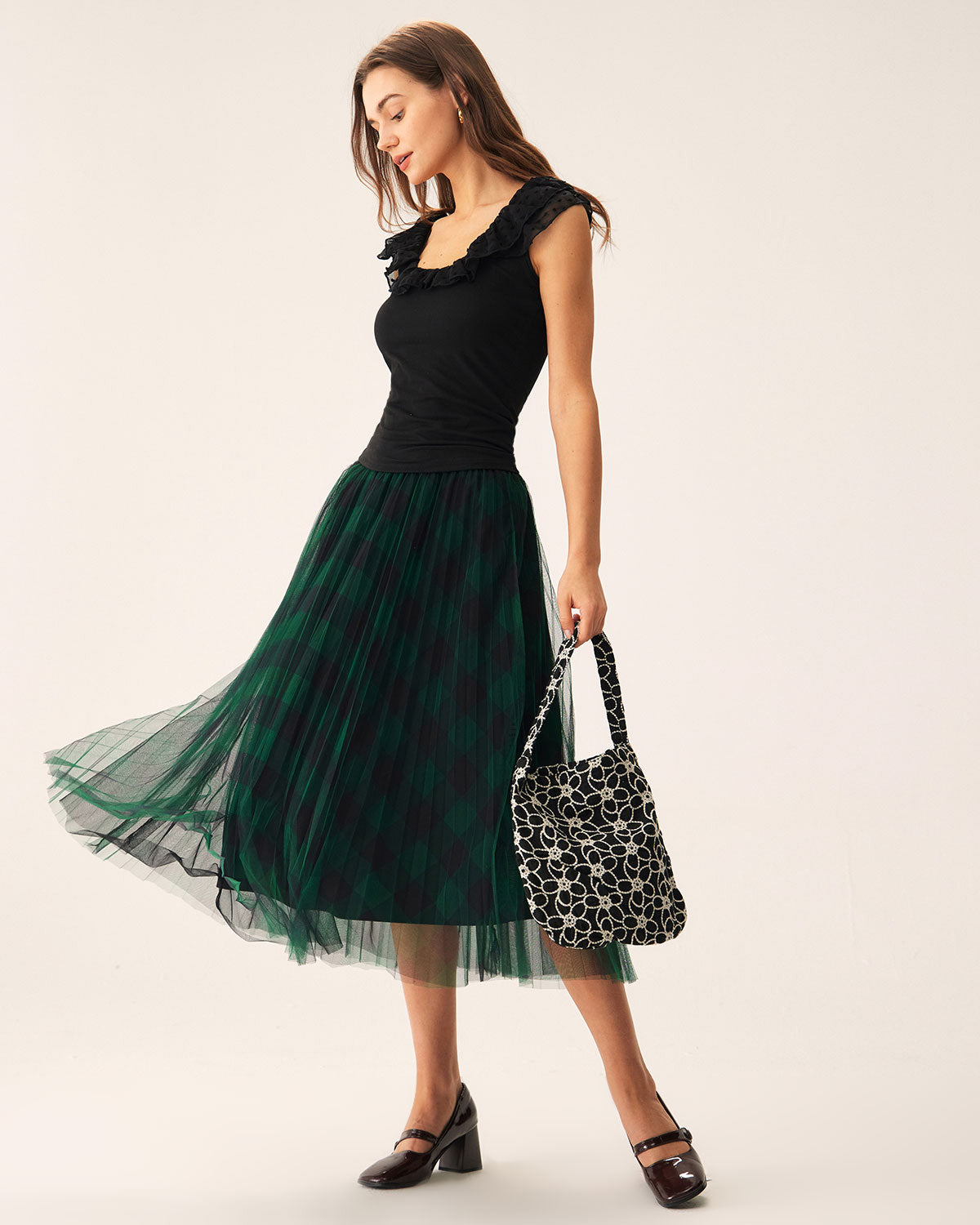 Green Mesh Pleated Midi Skirt Best Sale Cheap Pice