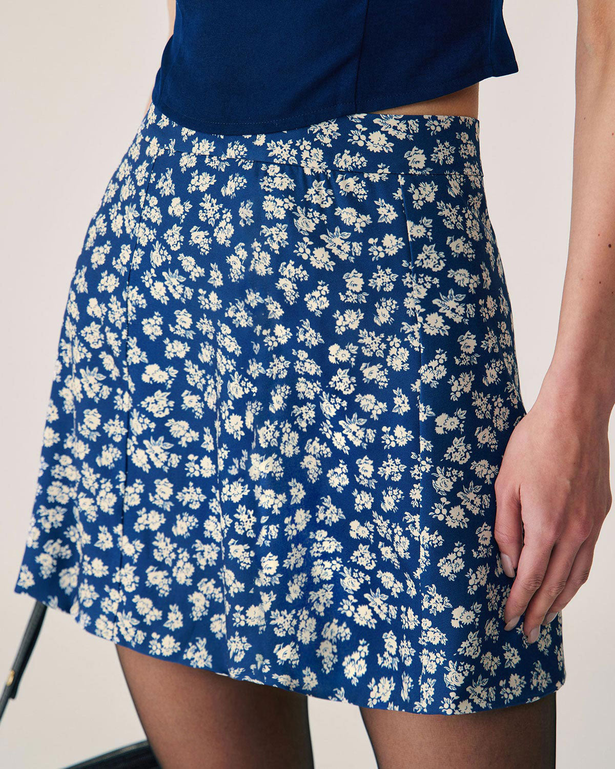 Navy Floral A-Line Mini Skirt Pay With Visa