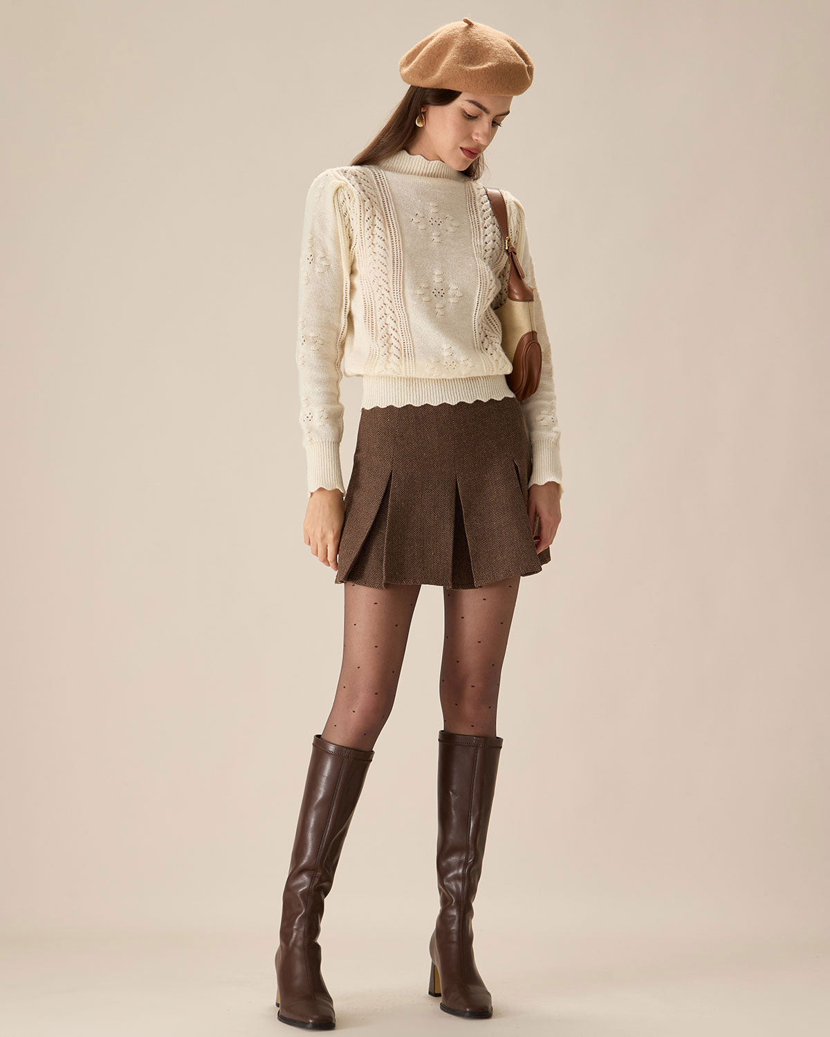 Beige Lantern Sleeve Sweater Free Shipping Online