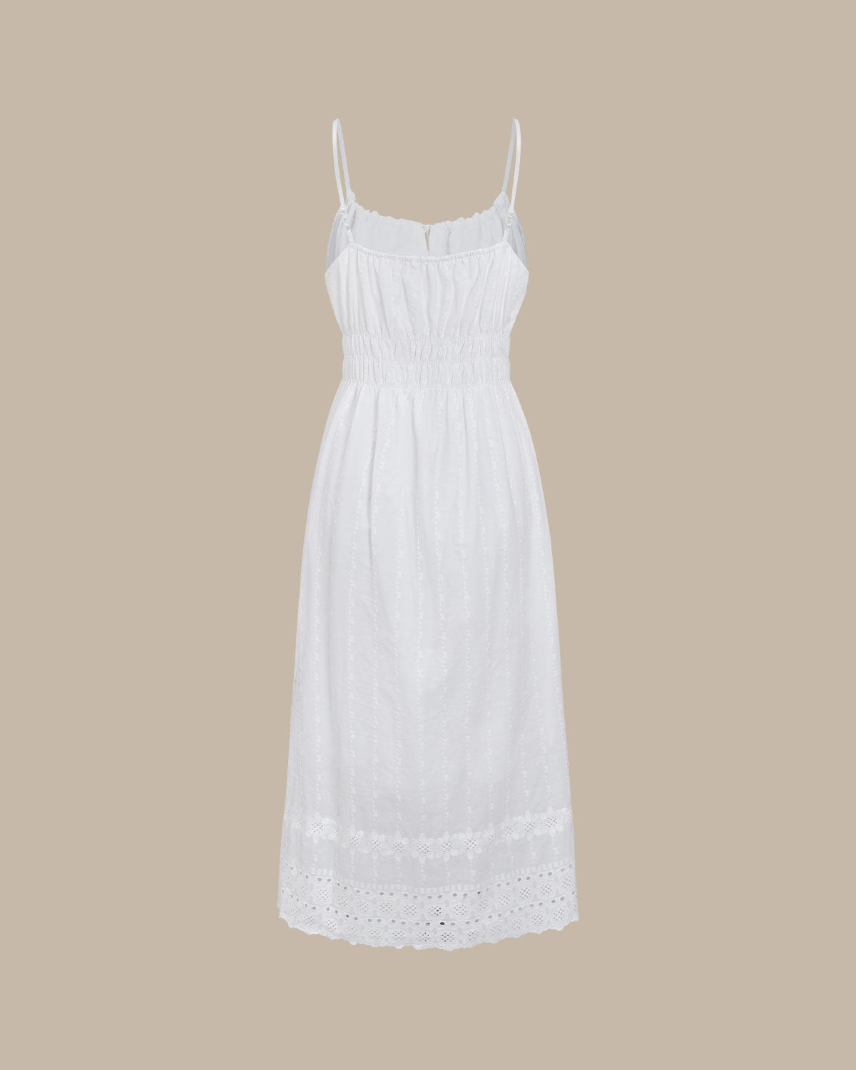 White Embroidery Shirred Slip Midi Dress Online Online Cheap Pice