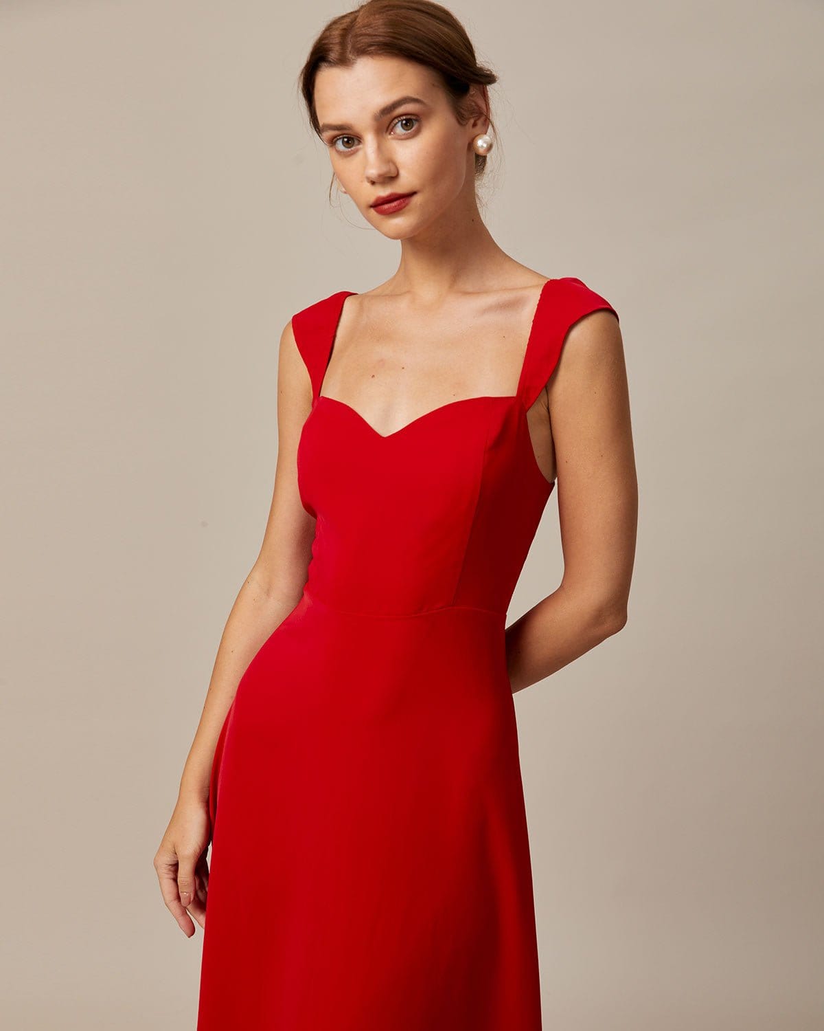 The Red Sweetheart Neck Cap Sleeve Midi Dress Inexpensive Sale Online