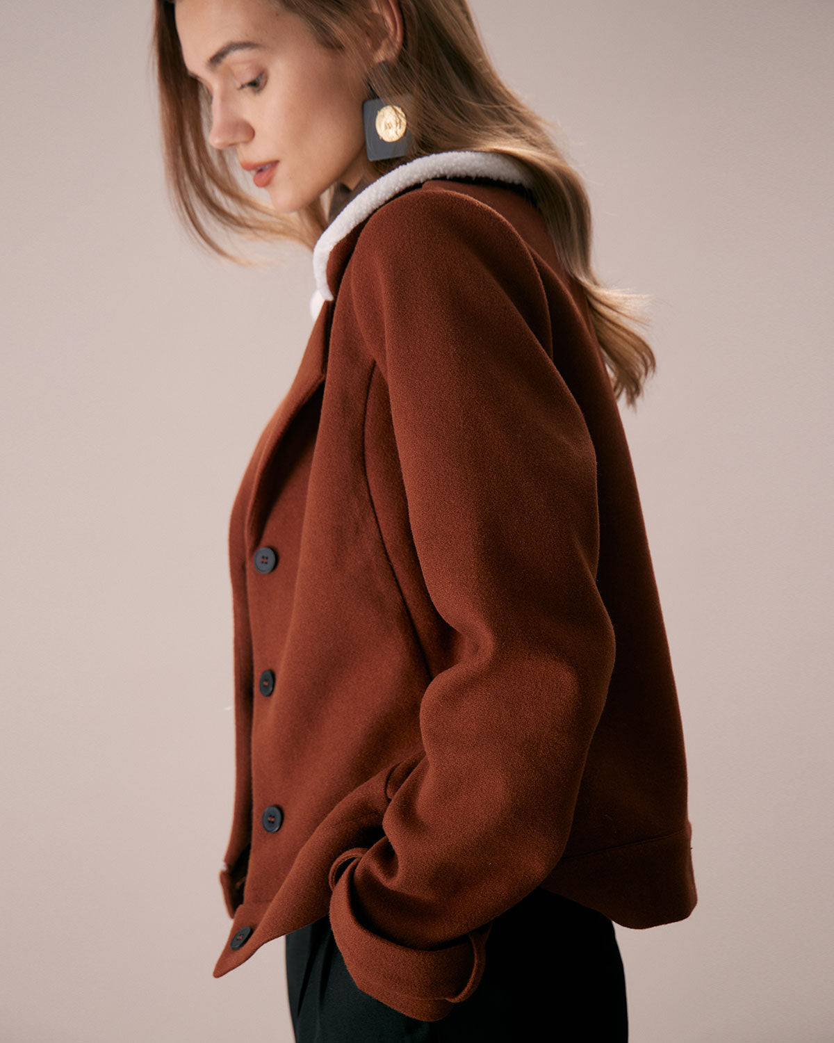 The Brown Lapel Colorblock Suede Jacket Discount Low Pice