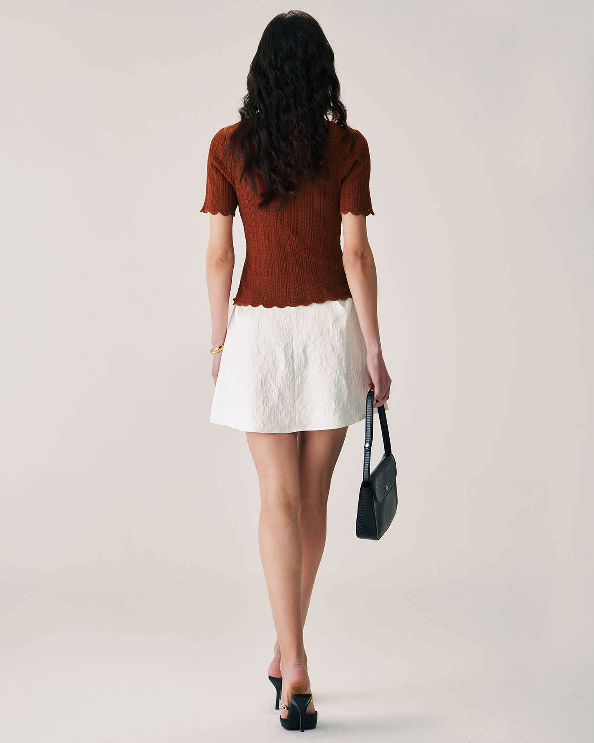 Brown Square Neck Scalloped Knit Tee Buy Cheap How Much