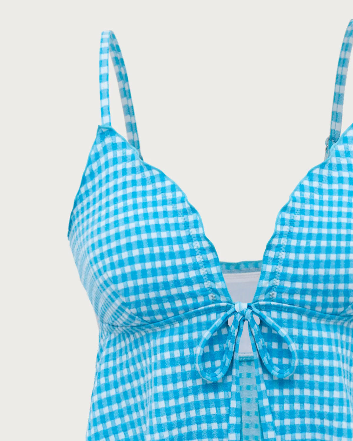 Blue Plaid Tie-Front Tankini Swimsuit 2025 Newest