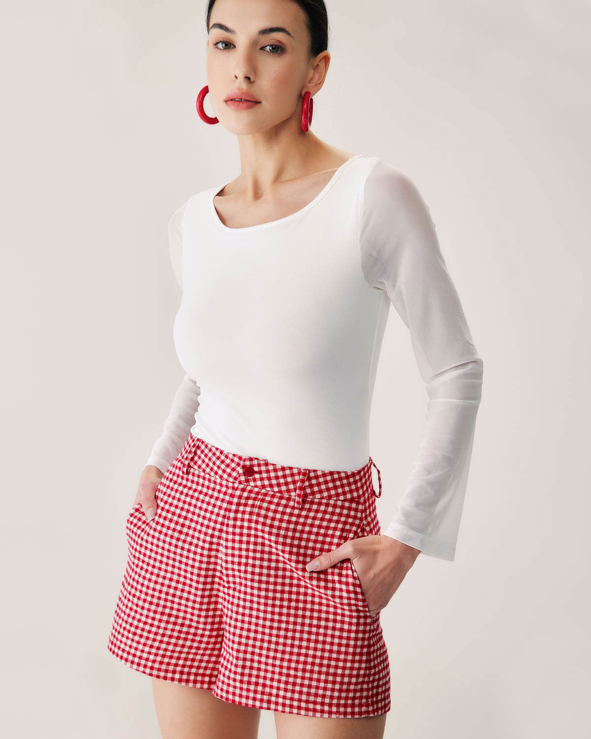 Red Plaid High-waisted Pocket Shorts Buy Cheap Inexpensive