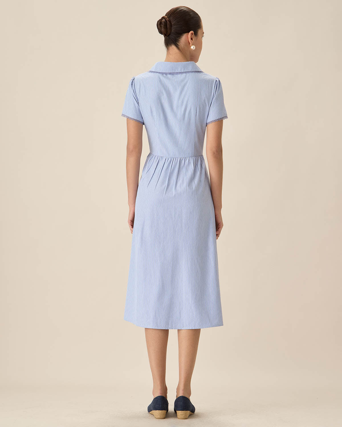 Blue Striped Button Midi Dress Outlet Official