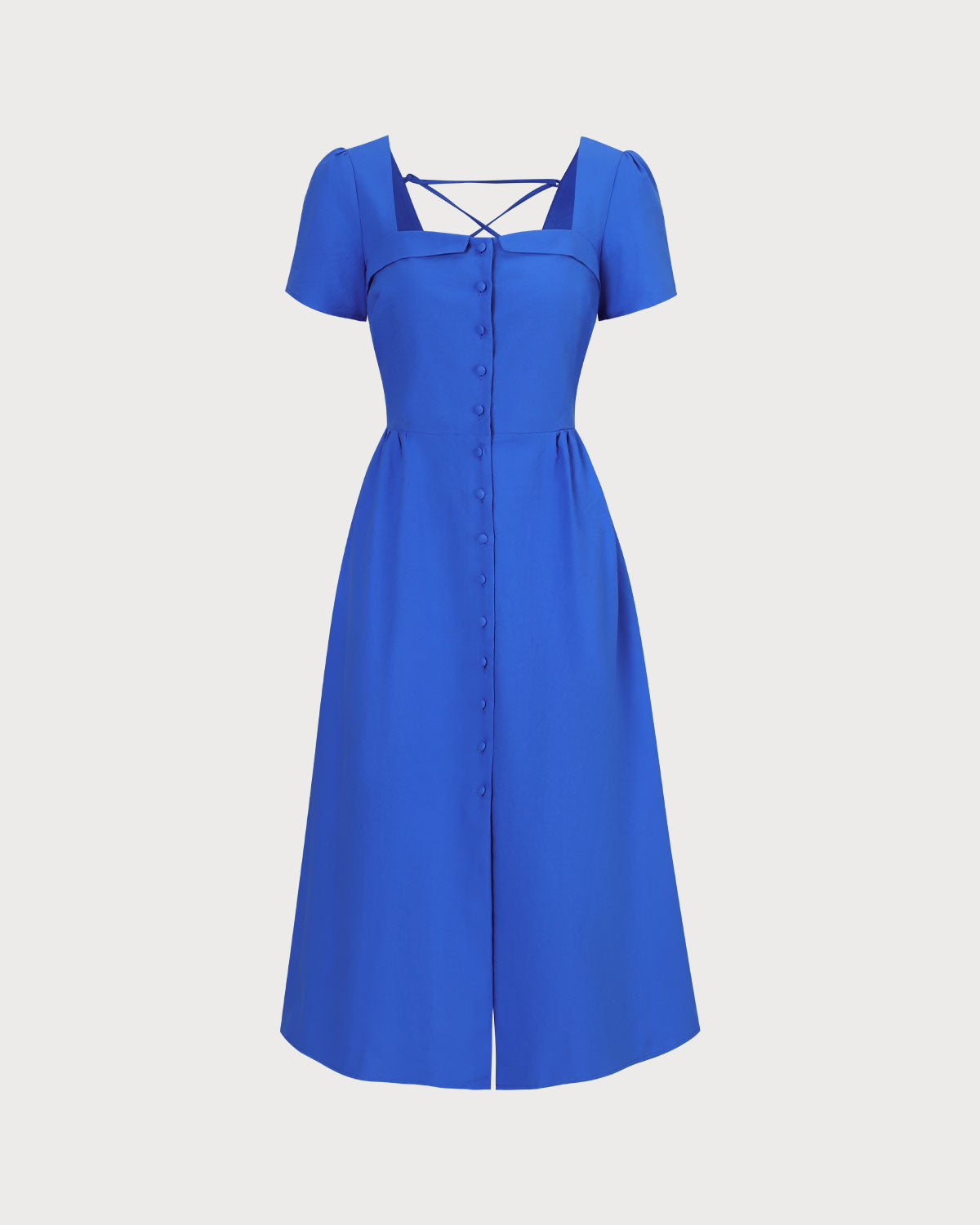 The Blue Sweetheart Neck Button Midi Dress Get To Buy