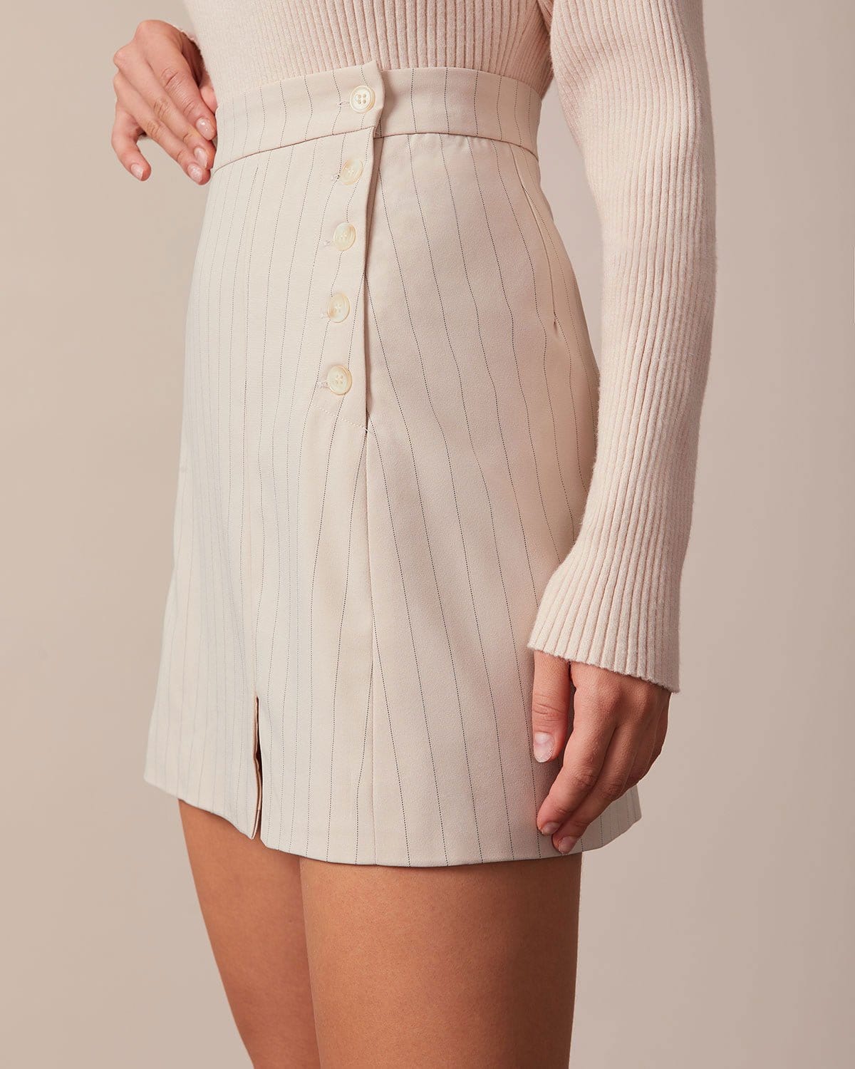 The Apricot Striped Split Hem Mini Skirt Visit Cheap Pice