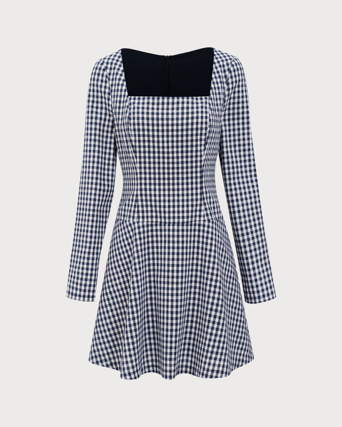 Navy Square Neck Plaid Mini Dress Online Online Outlet Sale