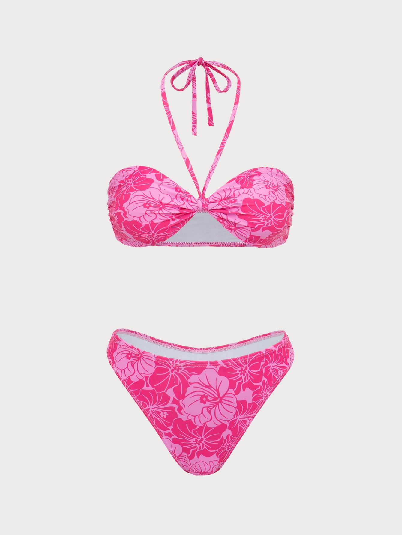 Pink Floral Bandeau Bikini Set Discount View