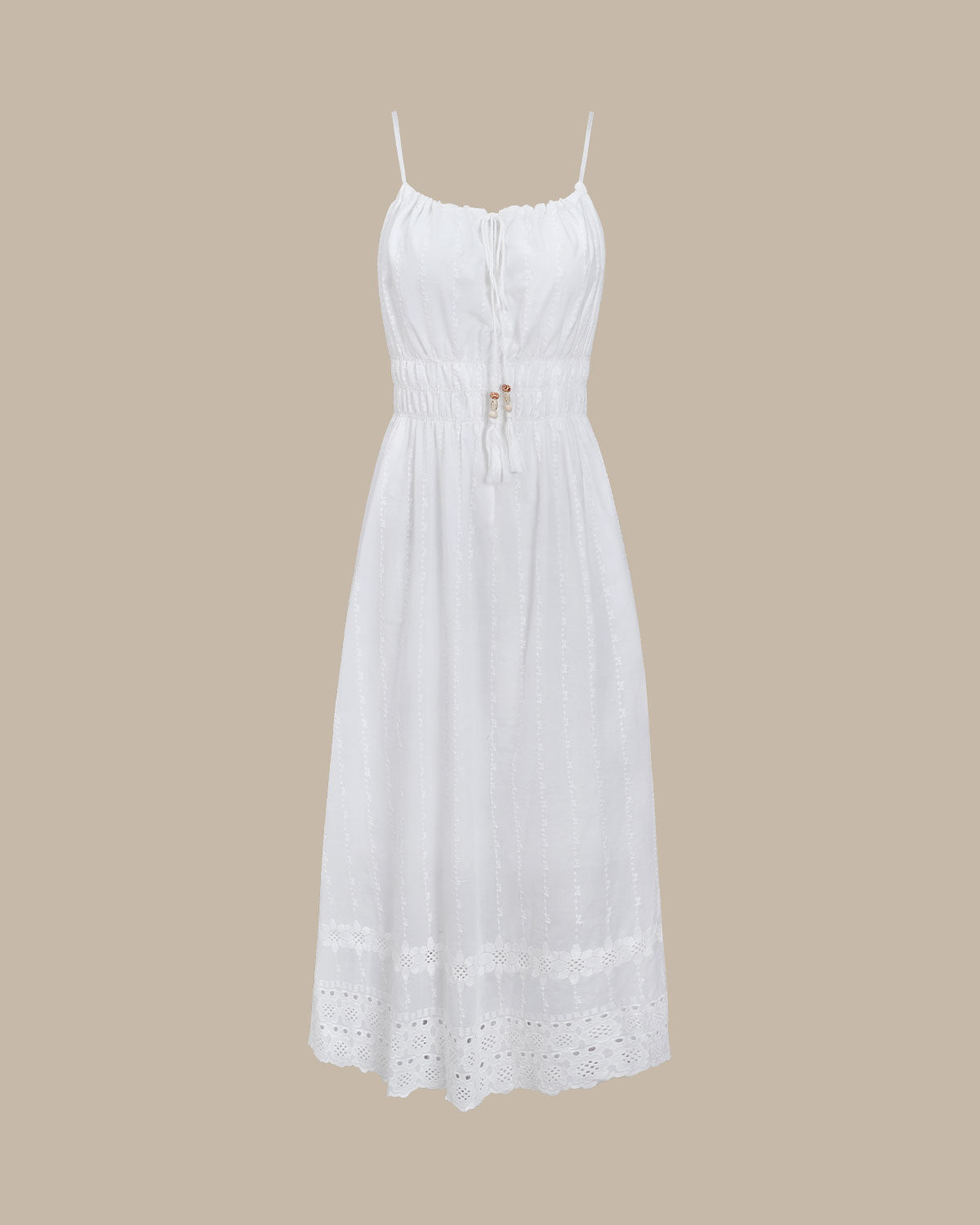 White Embroidery Shirred Slip Midi Dress Online Online Cheap Pice