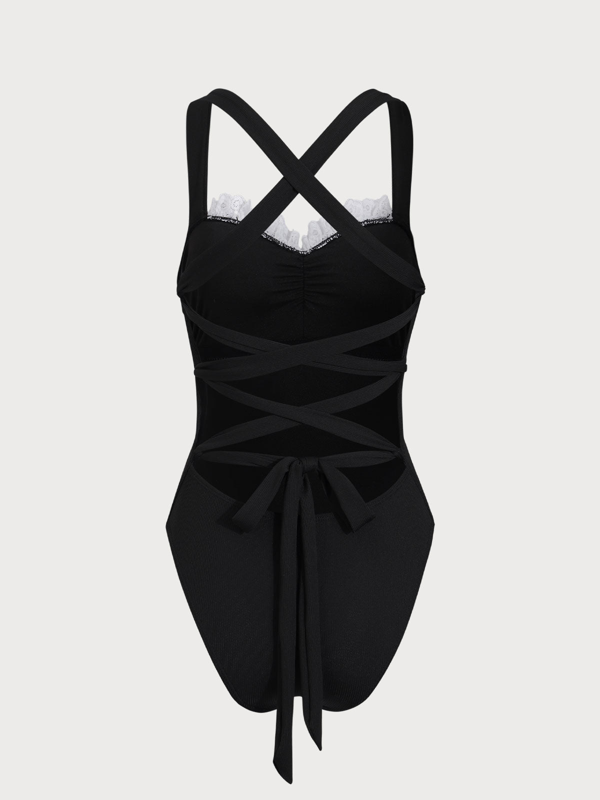 Black Lace  Contrast One-Piece Swimsuit Discount Outlet Store