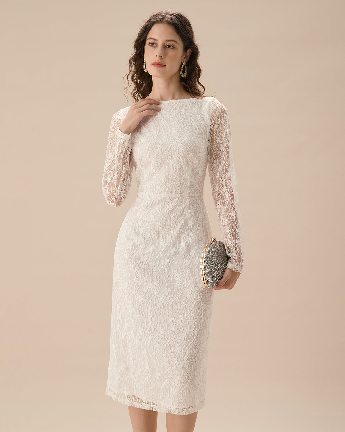 White Lace Boat Neck Slit Midi Dress Cheap Geniue Stockist