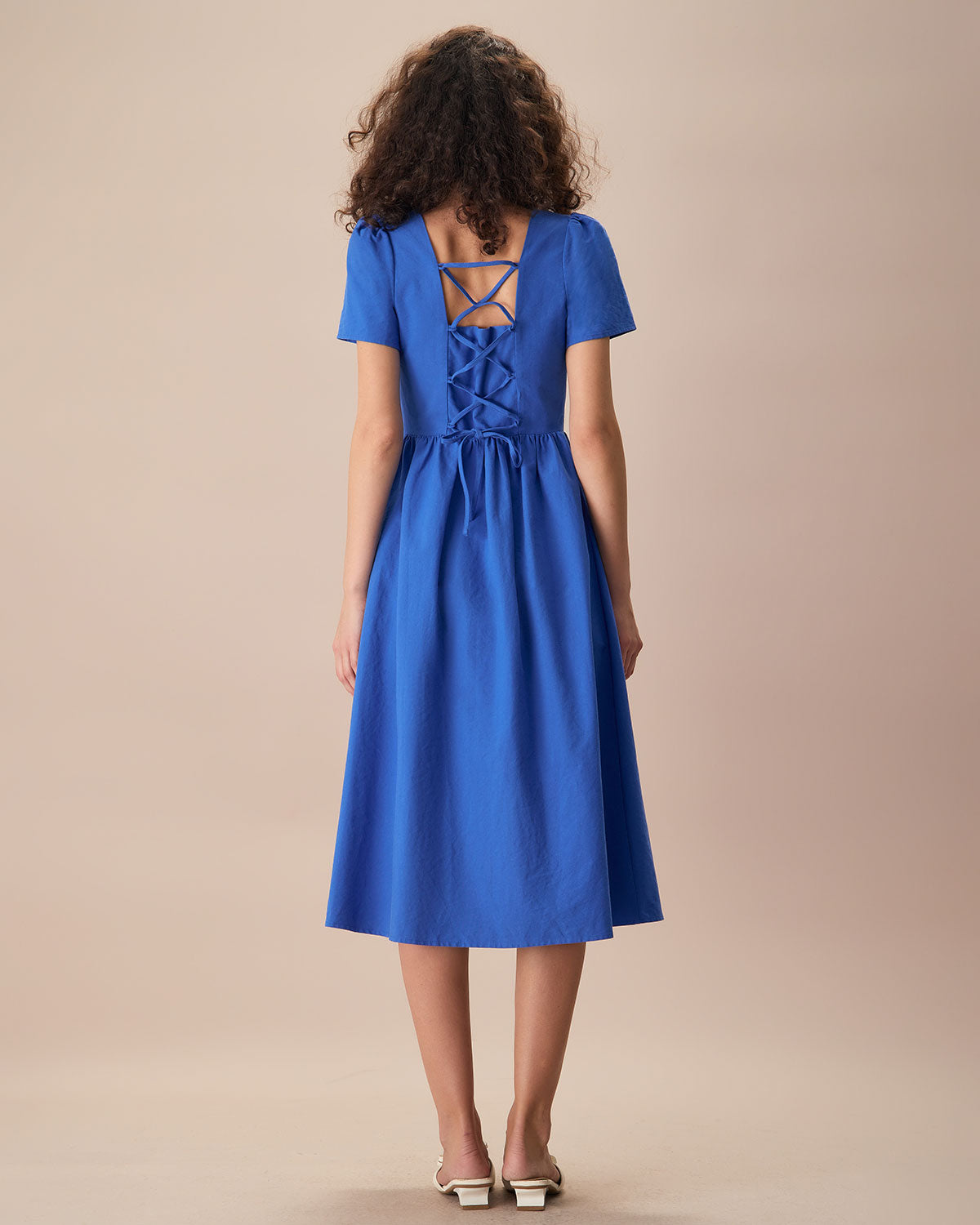 The Blue Sweetheart Neck Button Midi Dress Get To Buy