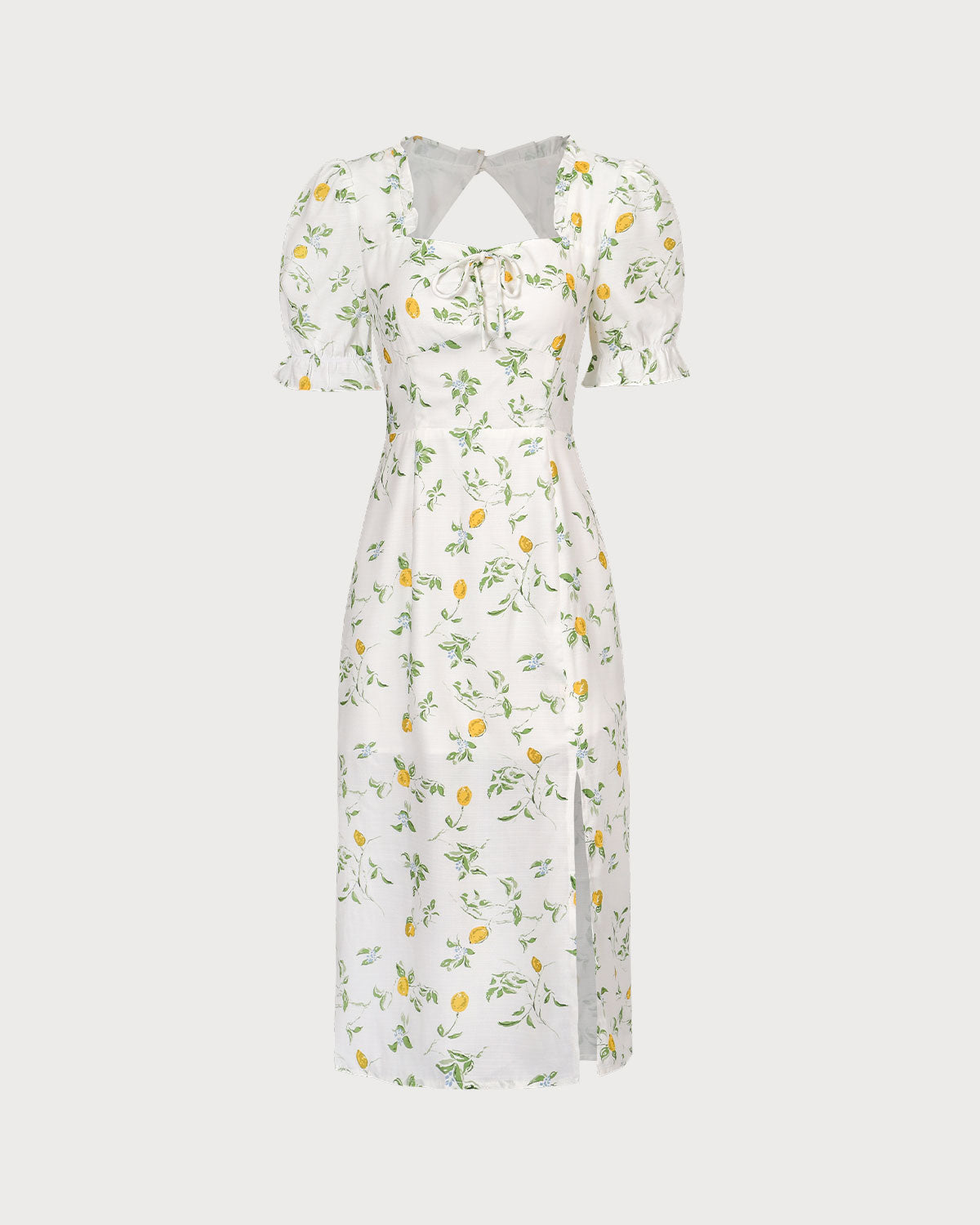 The White Square Neck Frill Trim Floral Midi Dress Free Shipping New Styles