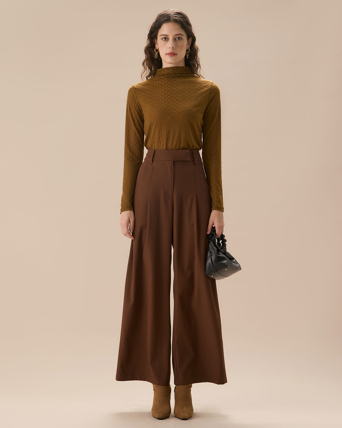 Brown High Waisted Pockets Straight Pants Buy Cheap 2025