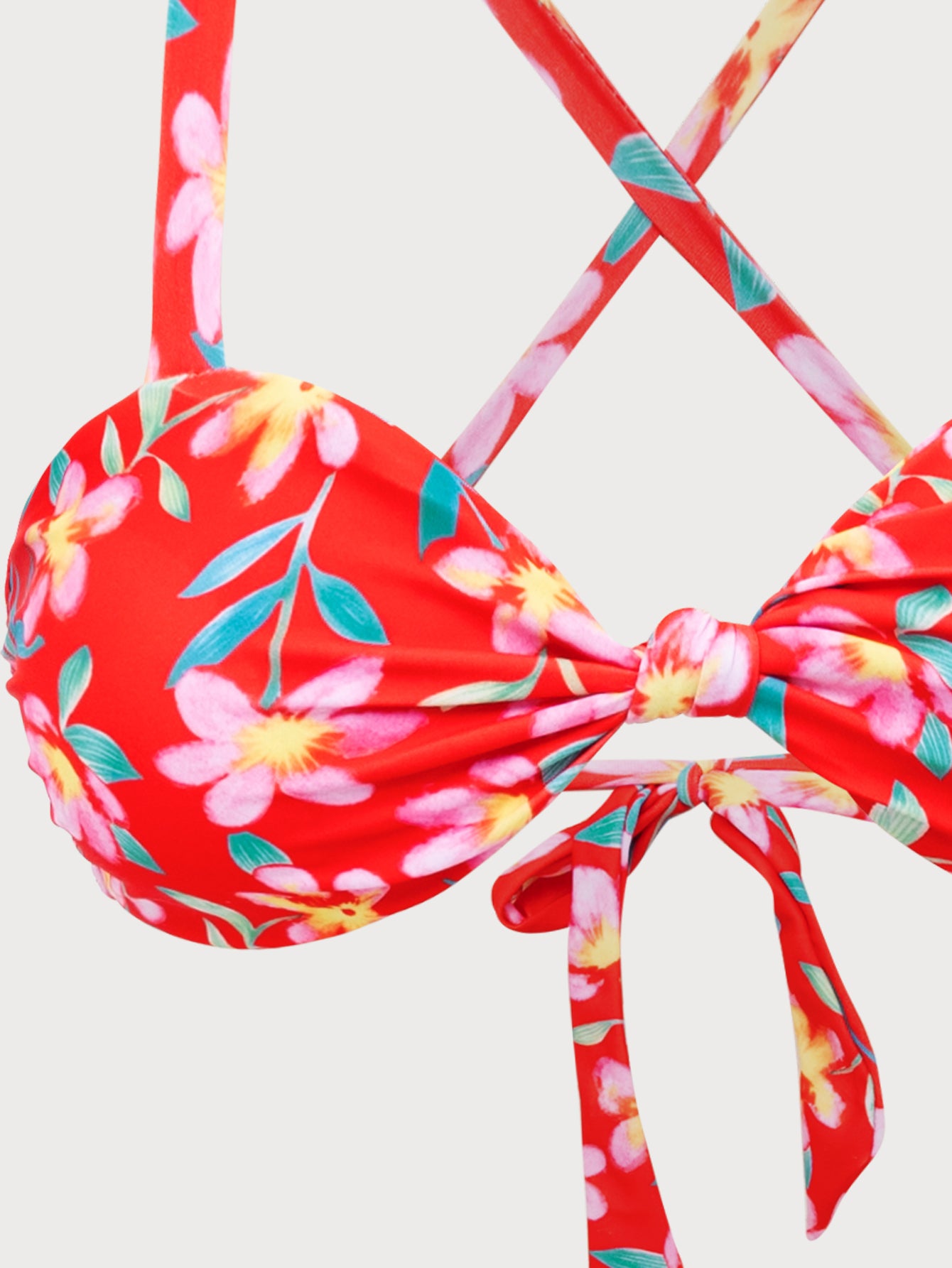 Red Floral Criss-Cross Bikini Set Latest Collections For Sale