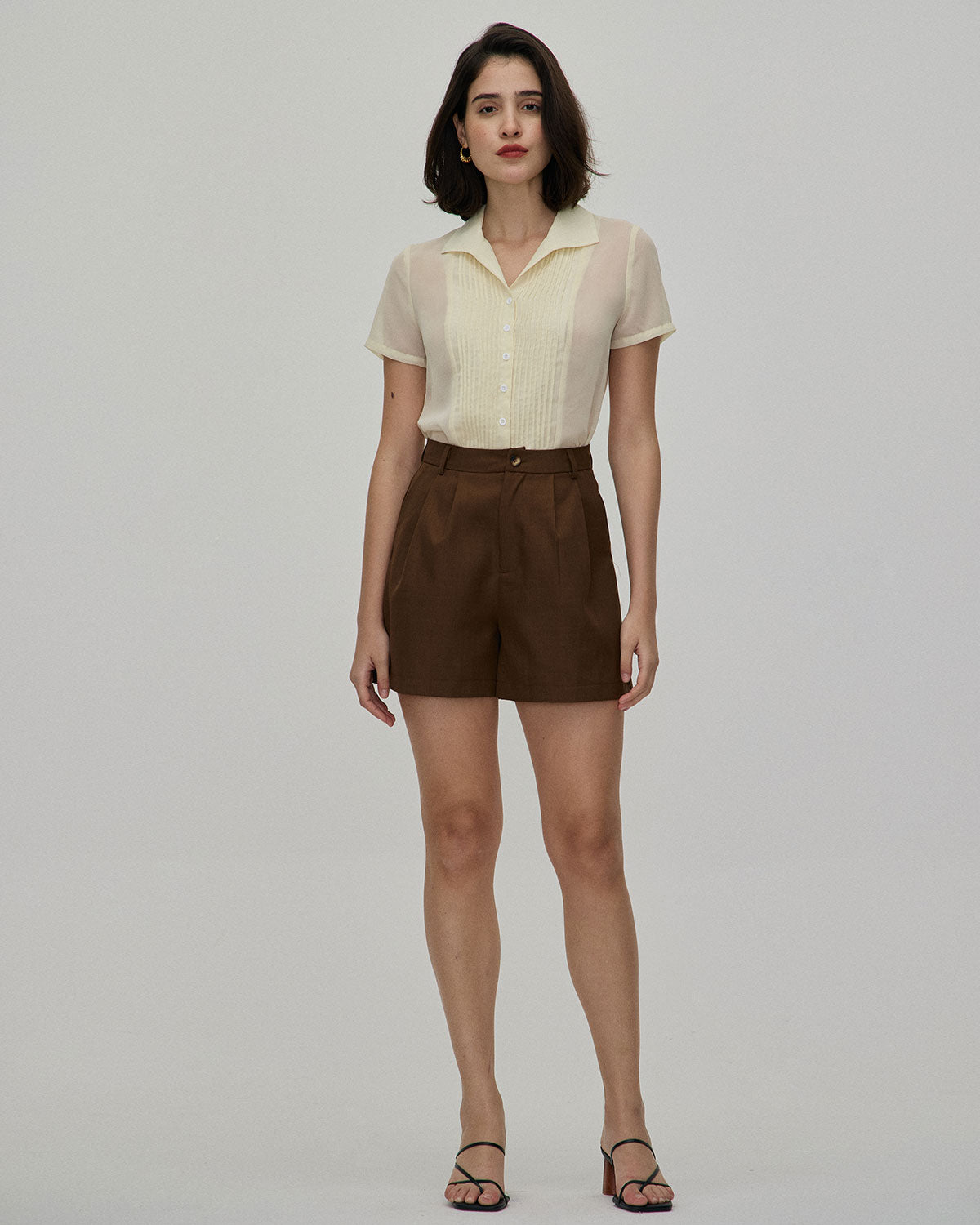 The Coffee Pleated High-Waisted Wide Leg Shorts Outlet Manchester Great Sale