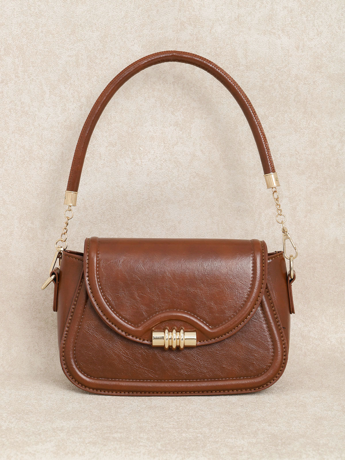 Brown Metal Buckle Flap Bag Popular Sale Online