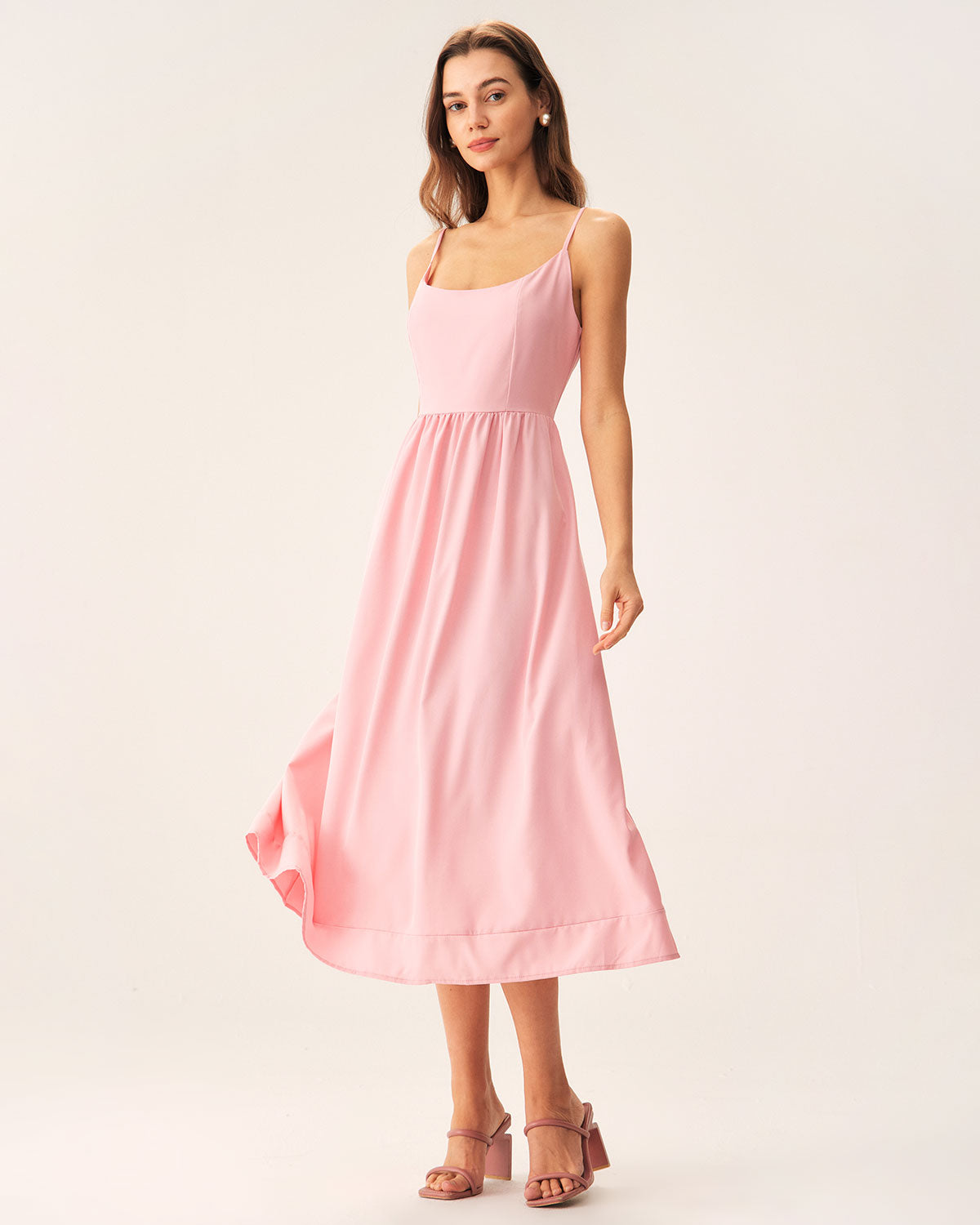 Pink A-Line Slip Midi Dress Wide Range Of Cheap Pice