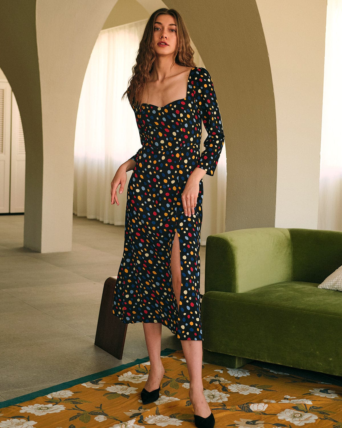 The Sweetheart Neck Polka Dot Maxi Dress Discount For Cheap