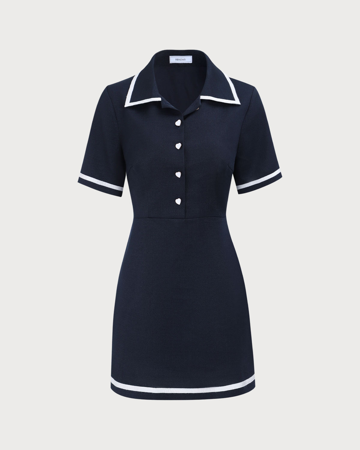 Women's Navy Lapel Contrasting Mini Dress