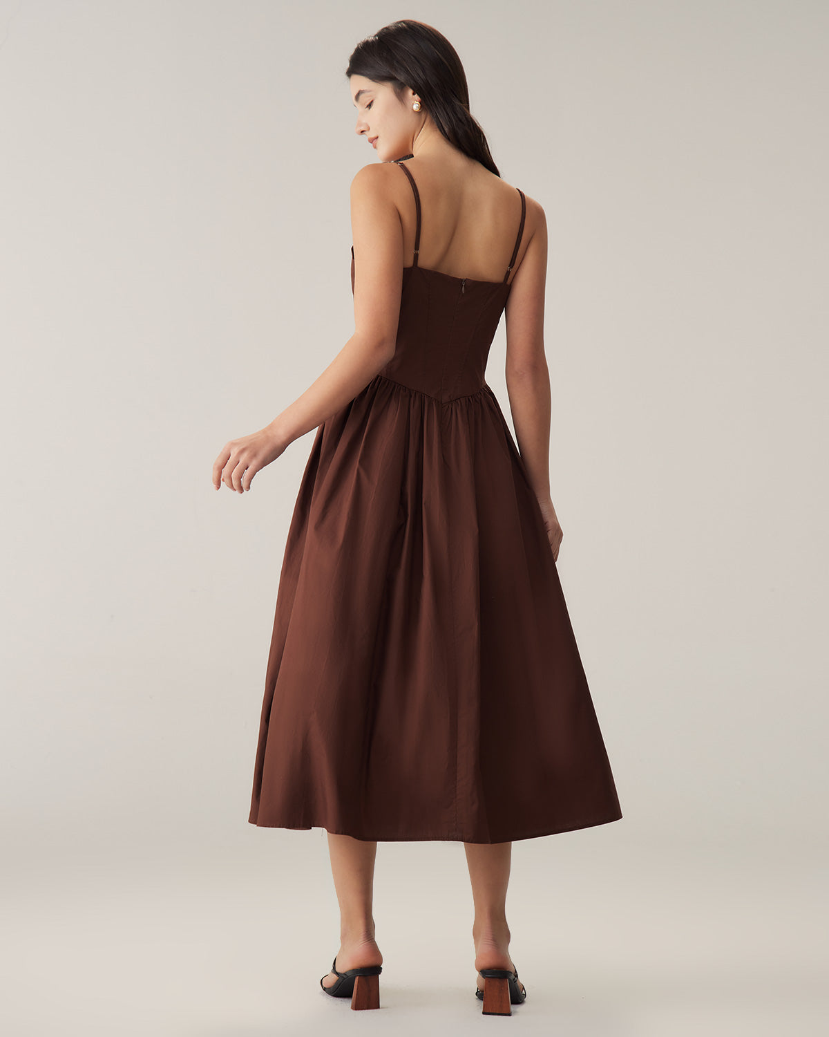 Brown Sweetheart Neck Slip Midi Dress Discount Great Deals