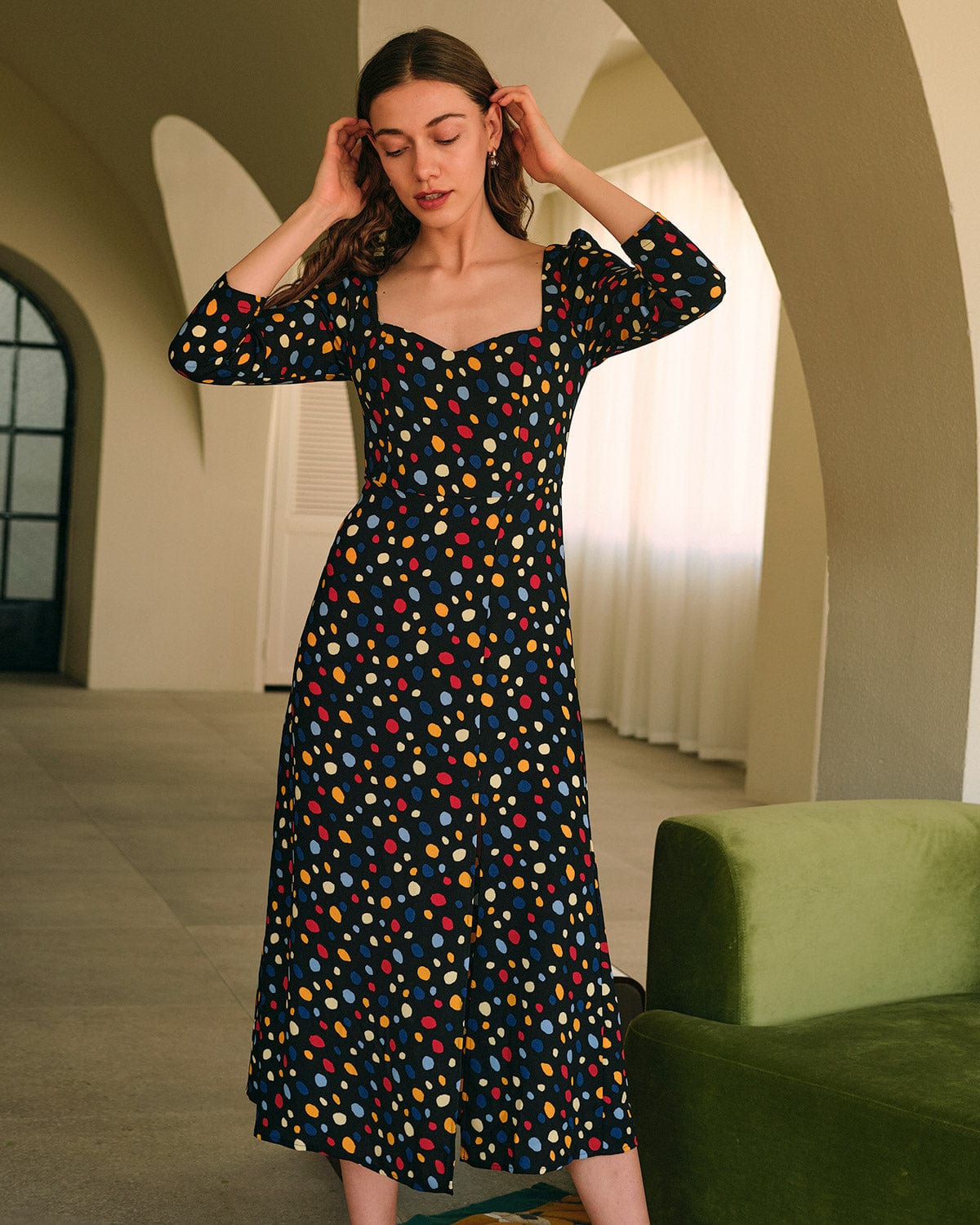 The Sweetheart Neck Polka Dot Maxi Dress Discount For Cheap