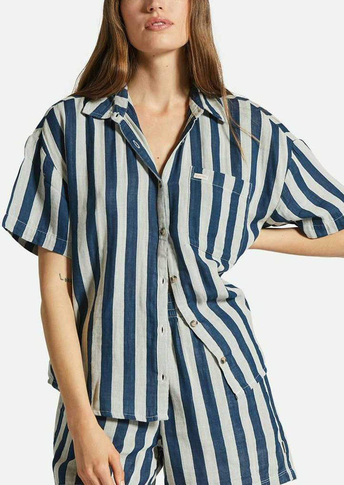 Brixton Women's Mykonos Stripe BF Woven Button Up Shirt