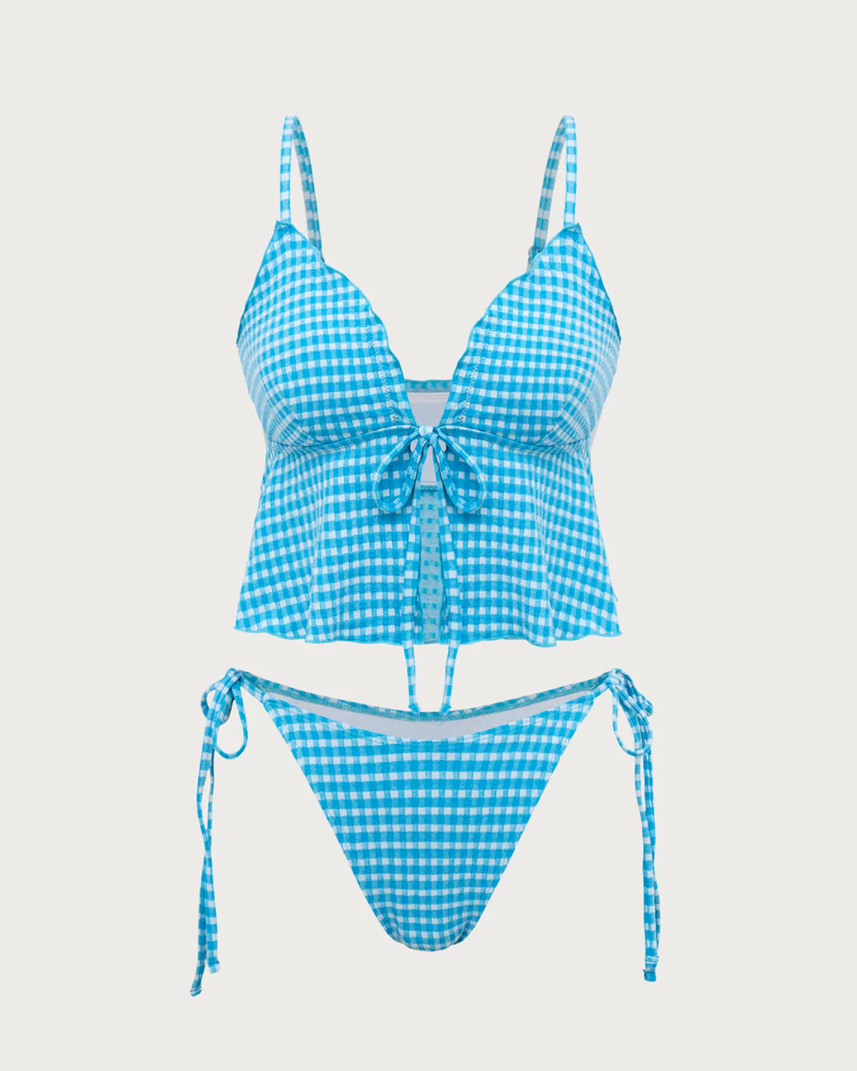 Blue Plaid Tie-Front Tankini Swimsuit 2025 Newest