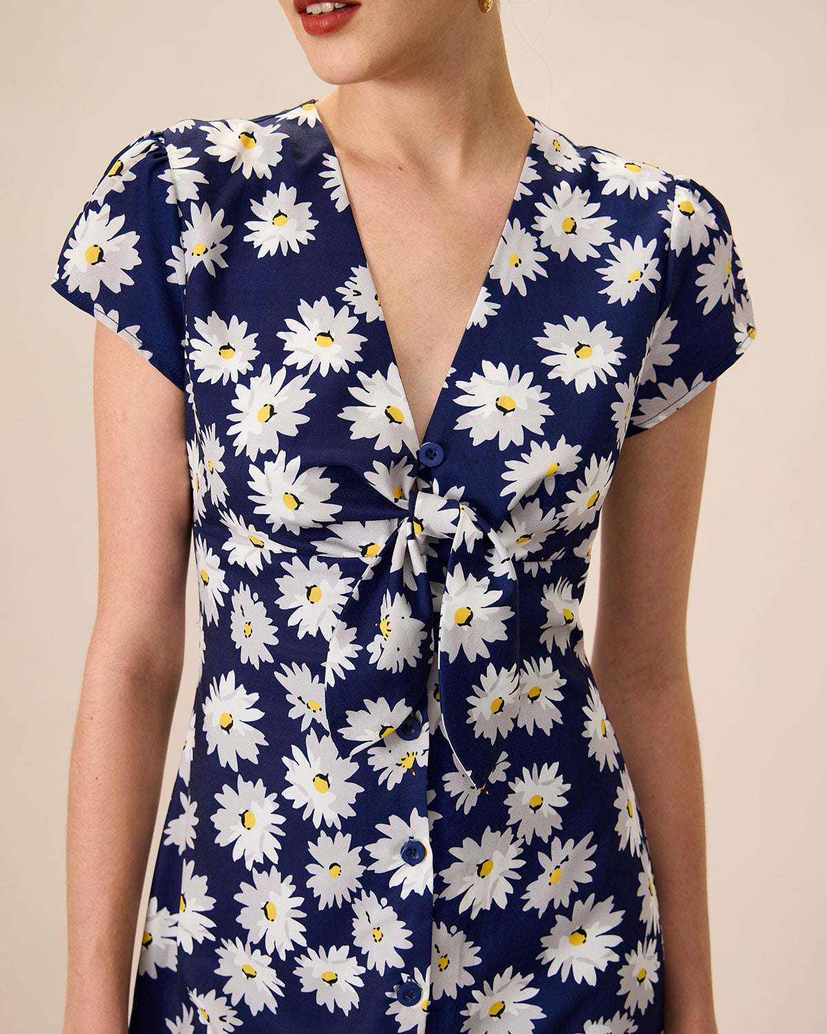 Women's Navy Button-Up Floral Midi Dresses