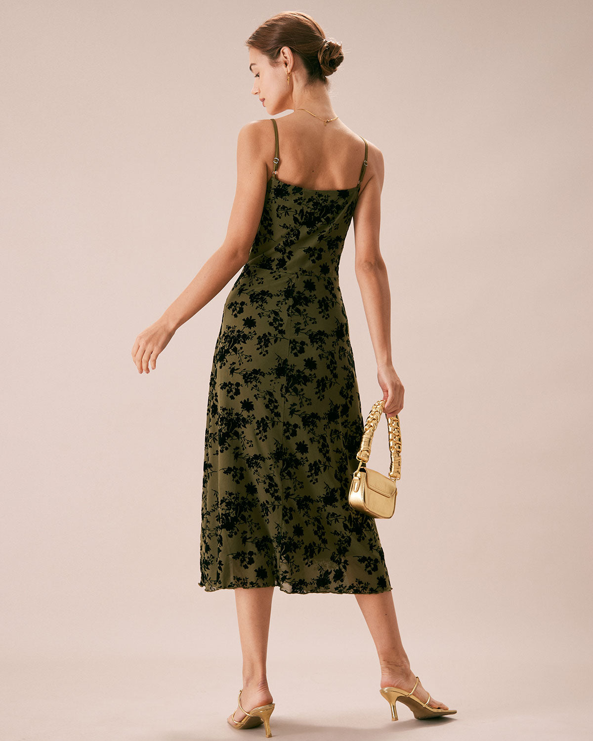 The Green Floral Burnout A-Line Slip Midi Dress Discounts Sale Online