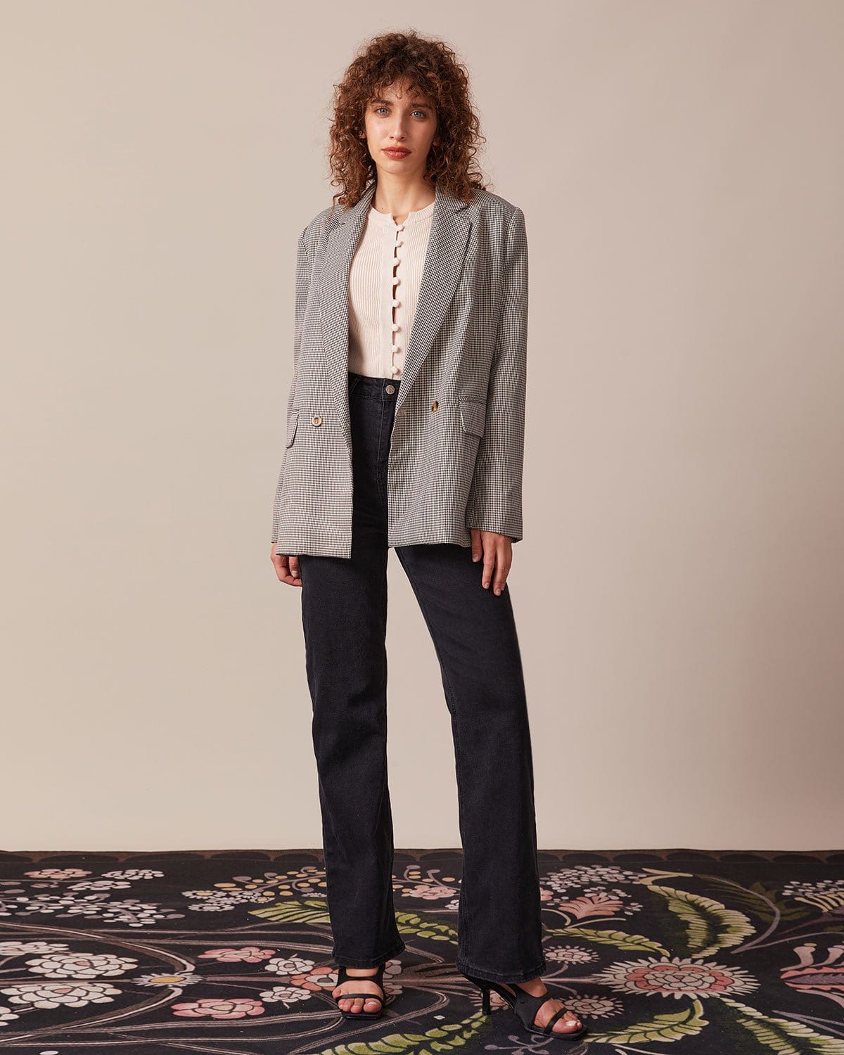 The Coffee Lapel Houndstooth Button Blazer Clearance Clearance