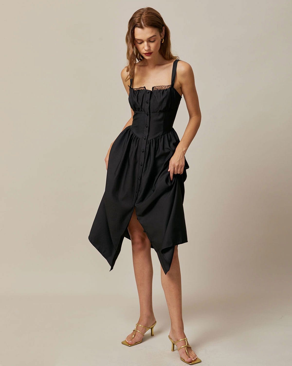 The Black Square Neck Lace Cami Midi Dress Cheap Sale Websites