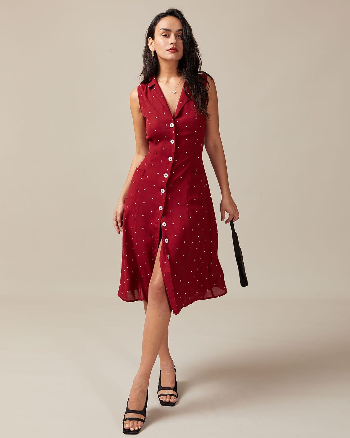 The Red V Neck Polka Dot Tie Back Midi Dress Clearance Sast