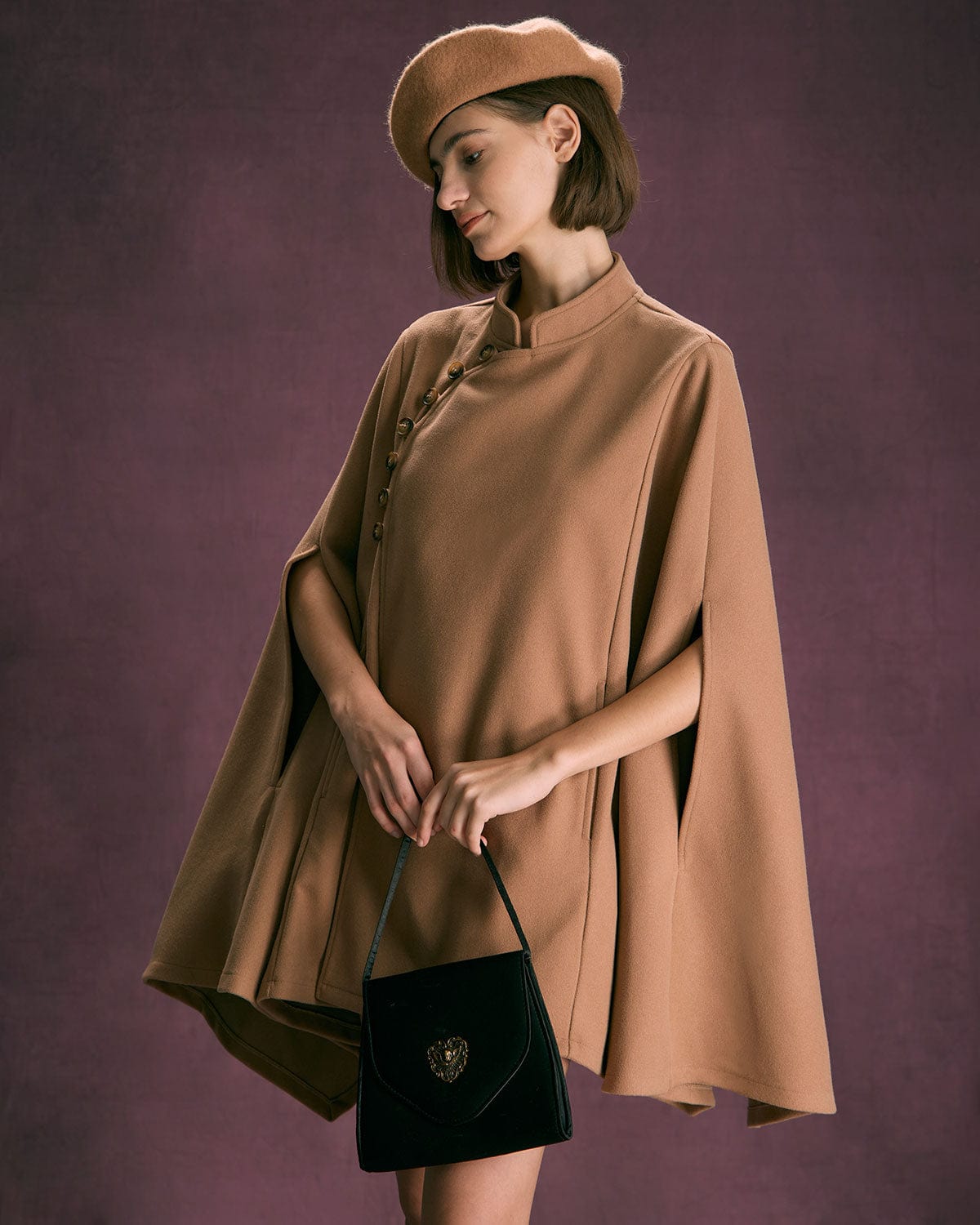 The Khaki Stand Collared Button Up Cape Online Online Cheap Online