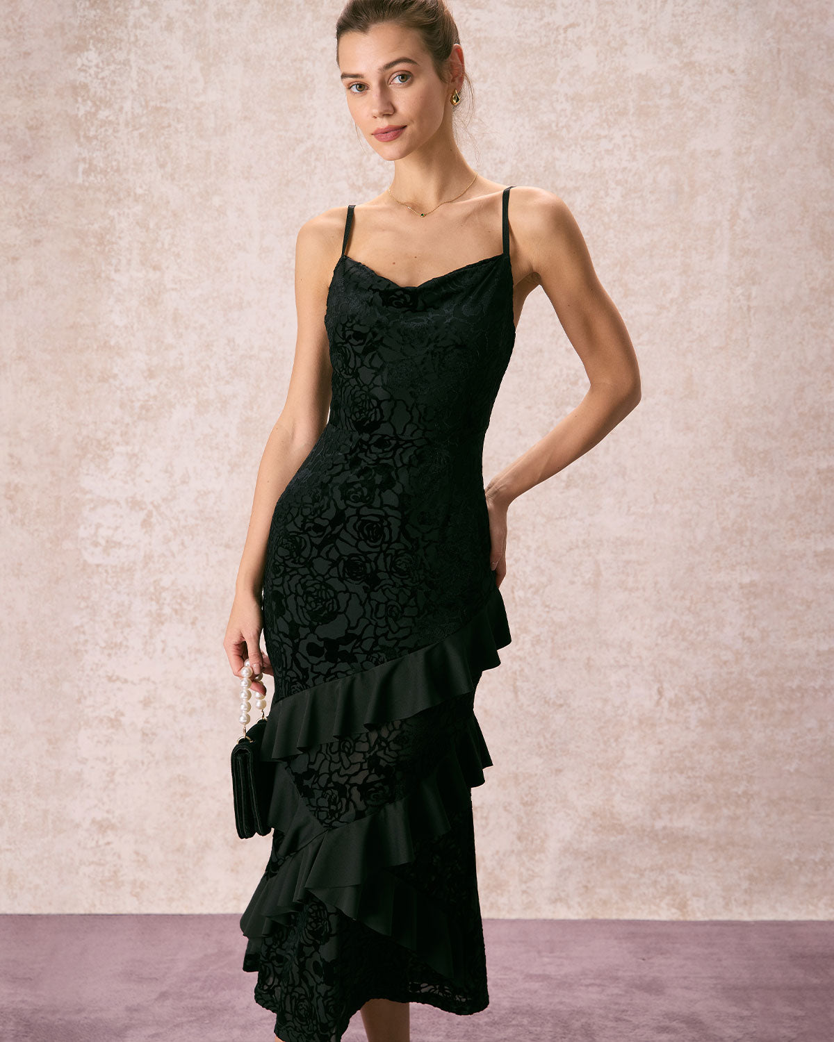 The Black V-Neck Ruffle Tiered Maxi Dress 2025 Cheap Pice