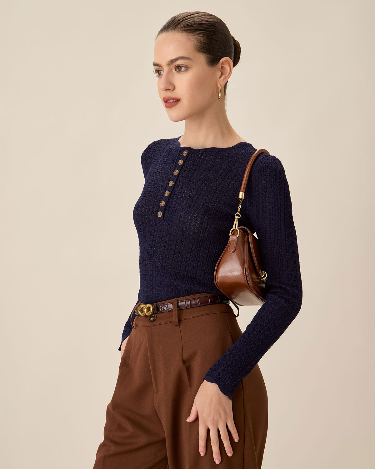 Navy Round Neck Slim Sweater 2025 Unisex For Sale