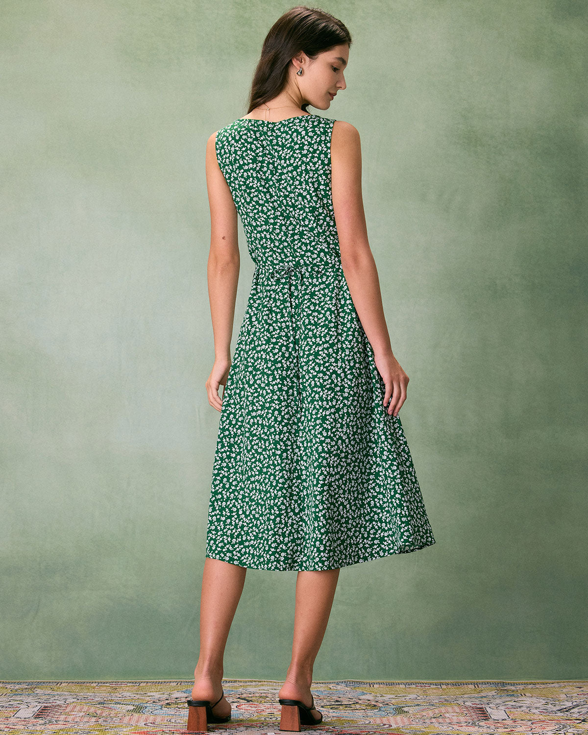 The Green V Neck Floral Button Midi Dress Buy Cheap 2025