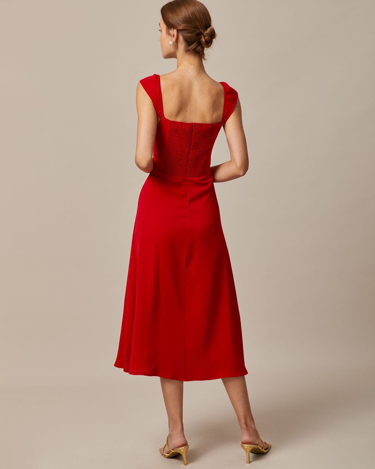 The Red Sweetheart Neck Cap Sleeve Midi Dress Inexpensive Sale Online