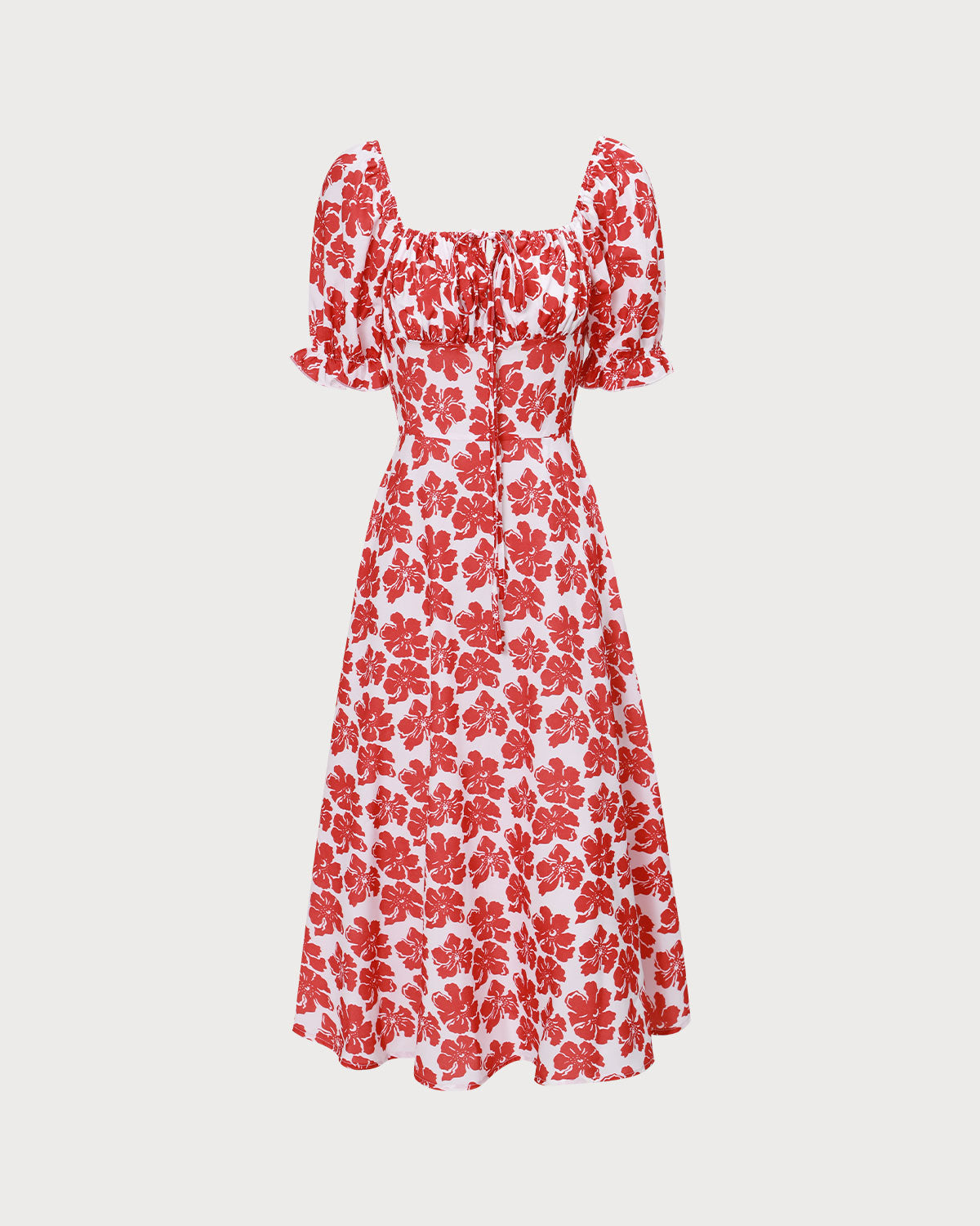 The Red Square Neck Floral Ruched Midi Dress Clearance Best Seller